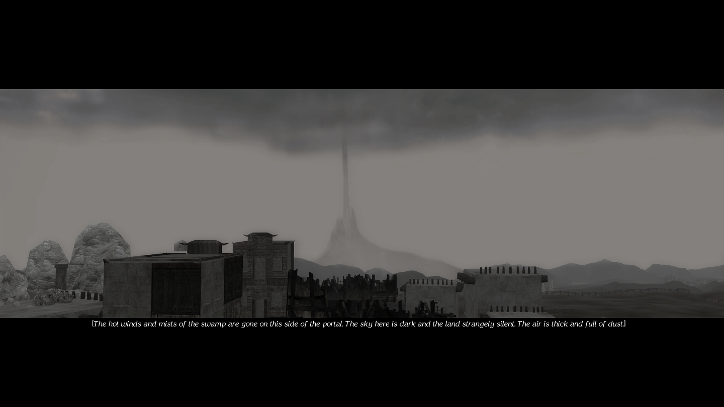 purgatorio La Guglia, vista da Hopeless - screenshot dal modulo "Planescape: Purgatorio, Outlands" NWN2 module - Planescape: Purgatorio, espansione Outlands (2006-2012) © Atari, Rogue Dao Studios