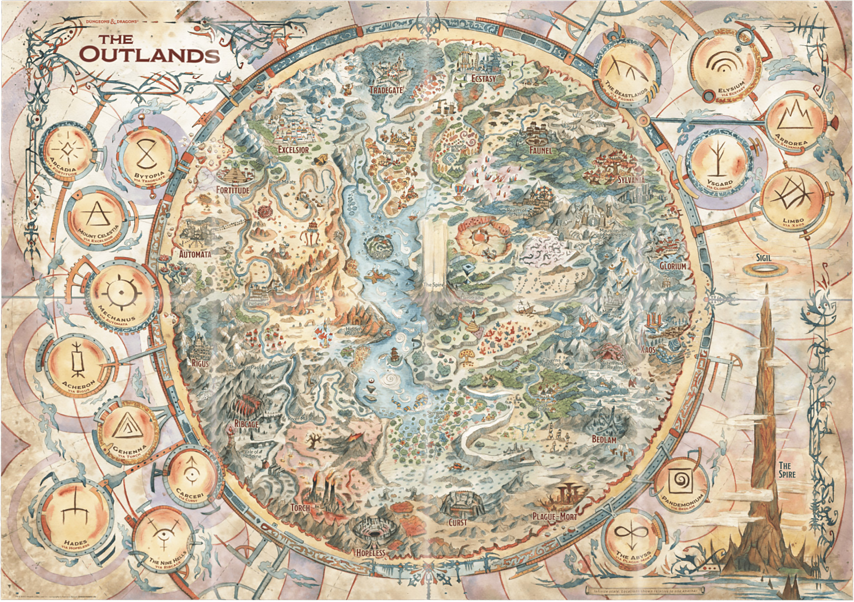 sigil inkarnate map La nuova mappa delle Terre Esterne in 5° edizione (in preview) Planescape: Adventures in the Multiverse (2023-10) © Wizards of the Coast & Hasbro